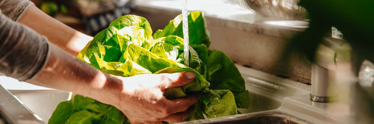 Hände waschen Salatkopf